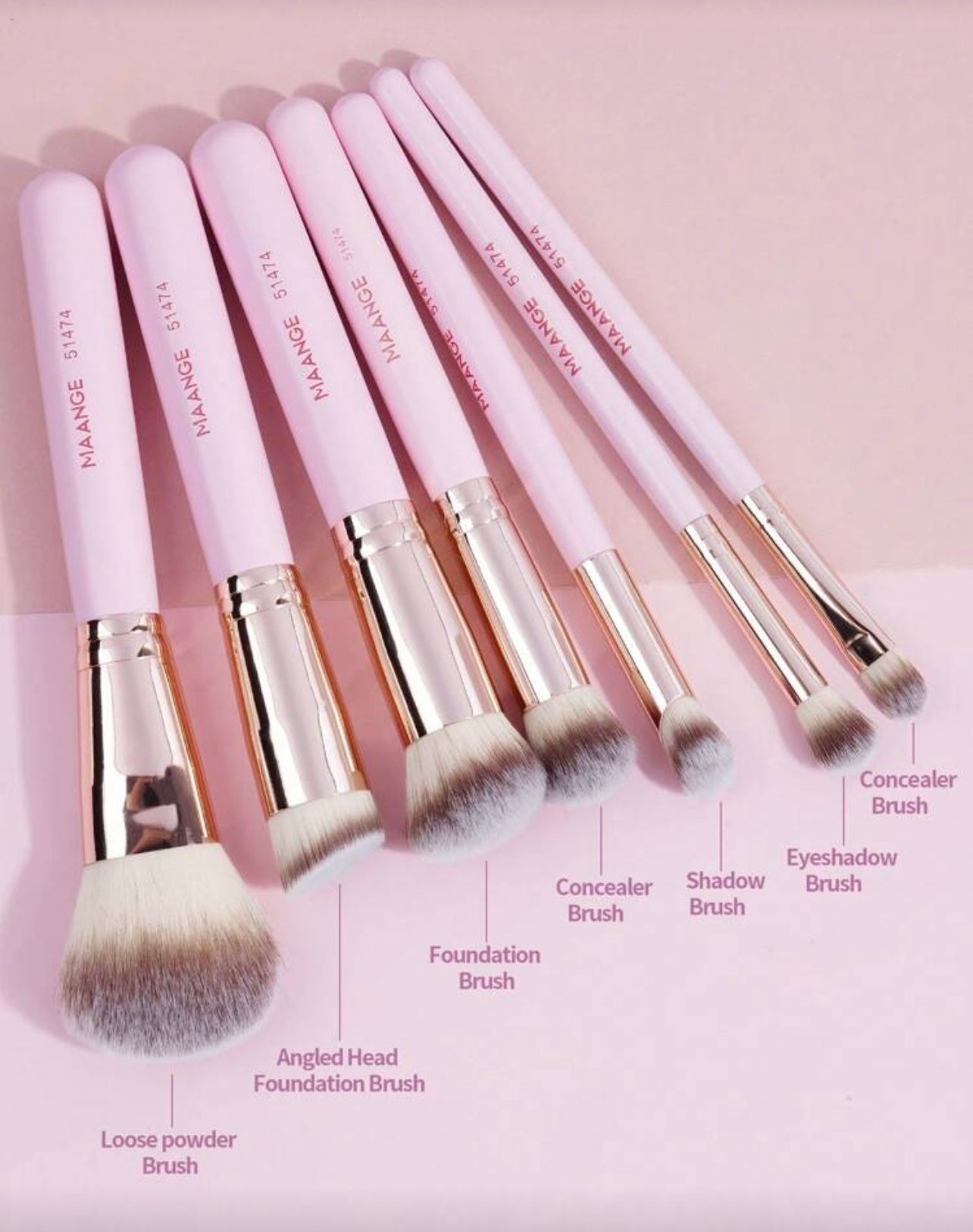 Maange 7 pieces pink brush set