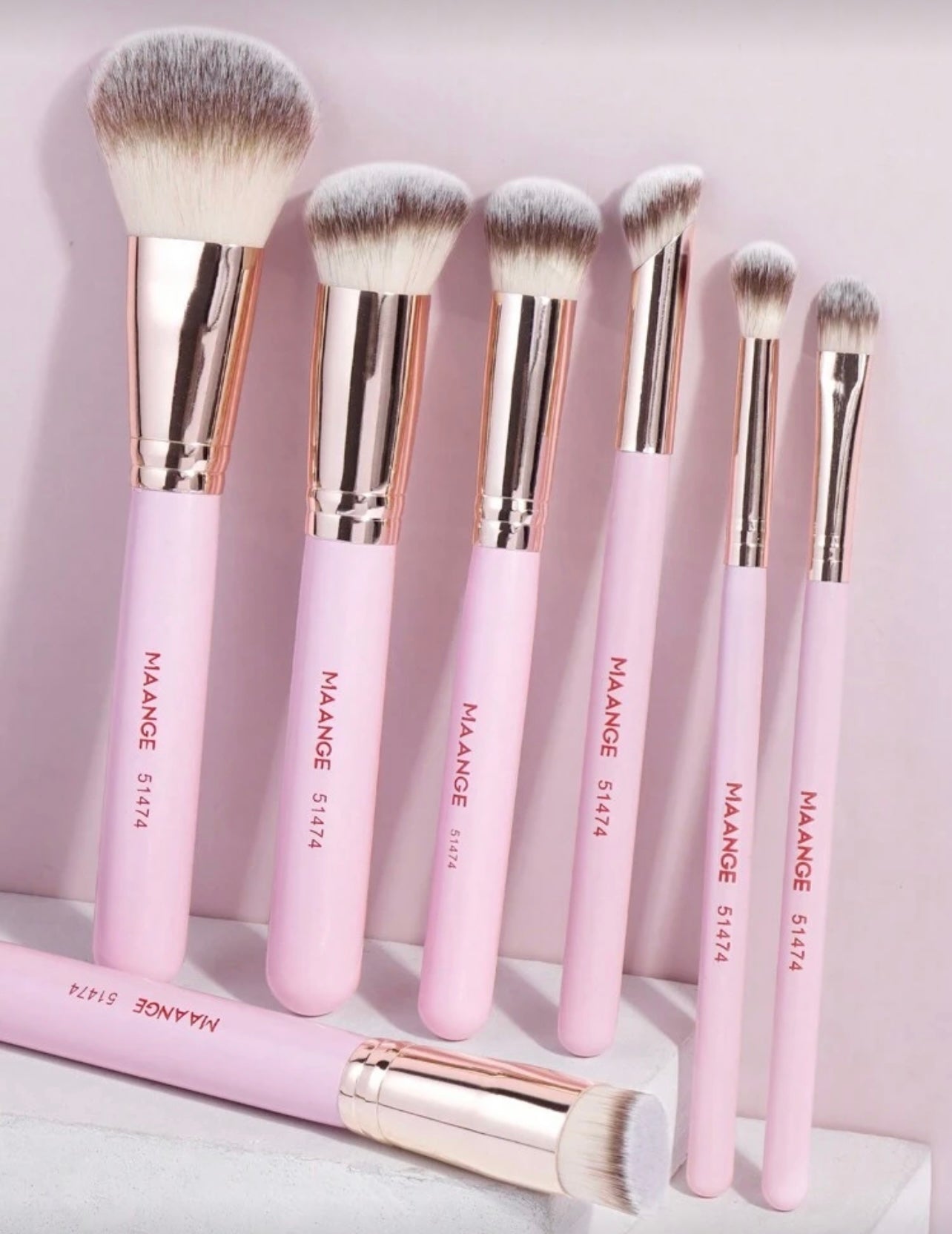 Maange 7 pieces pink brush set
