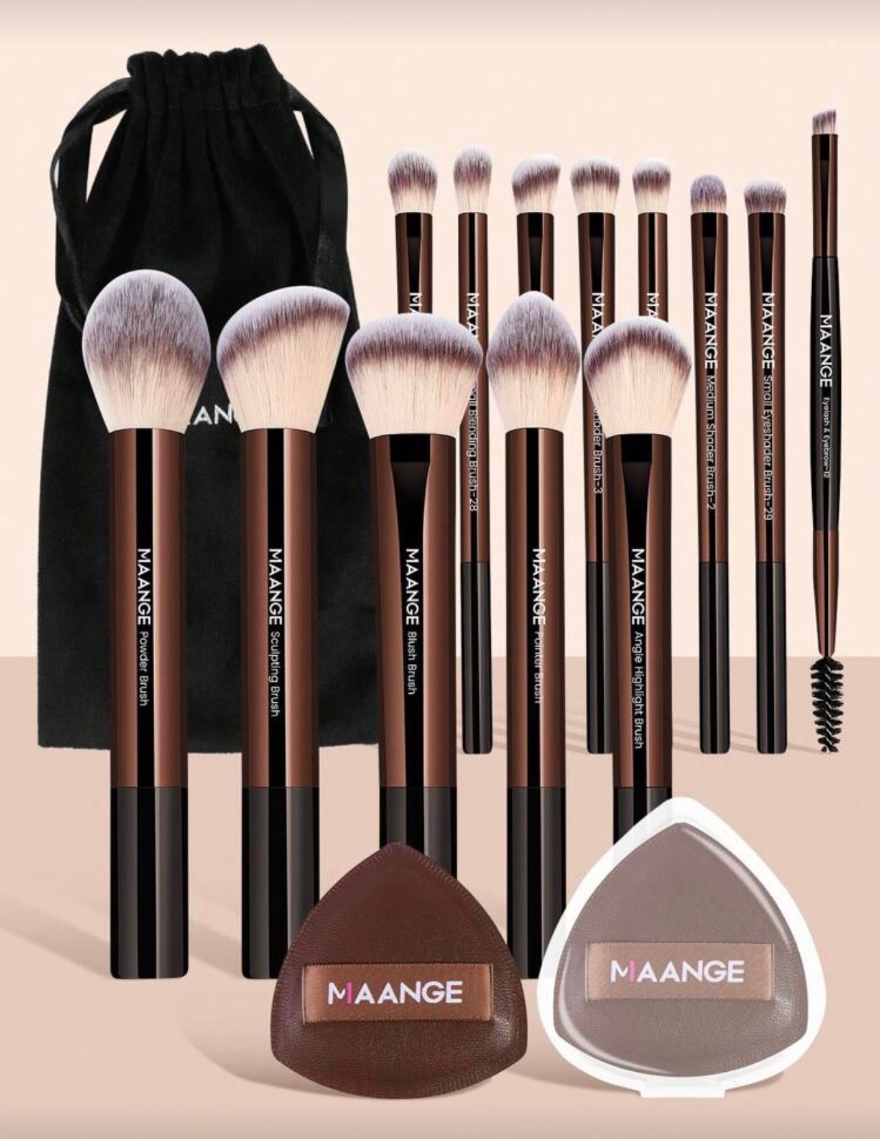 Maange 15 pieces makeup brush set